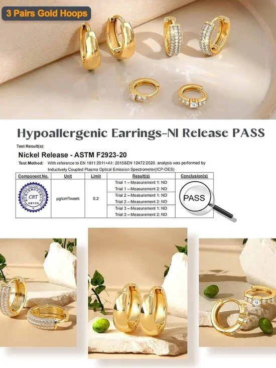 Small 14K Gold Plated Chunky Hoop Earrings for Women Hypoallergenic Silver Earri - Picture 5 of 9